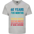 60th Birthday 60 Year Old Mens V-Neck Cotton T-Shirt Sports Grey