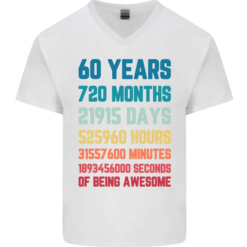 60th Birthday 60 Year Old Mens V-Neck Cotton T-Shirt White