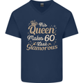 60th Birthday Queen Sixty Years Old 60 Mens V-Neck Cotton T-Shirt Navy Blue