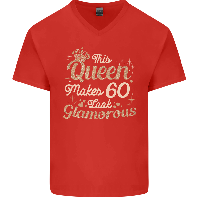 60th Birthday Queen Sixty Years Old 60 Mens V-Neck Cotton T-Shirt Red