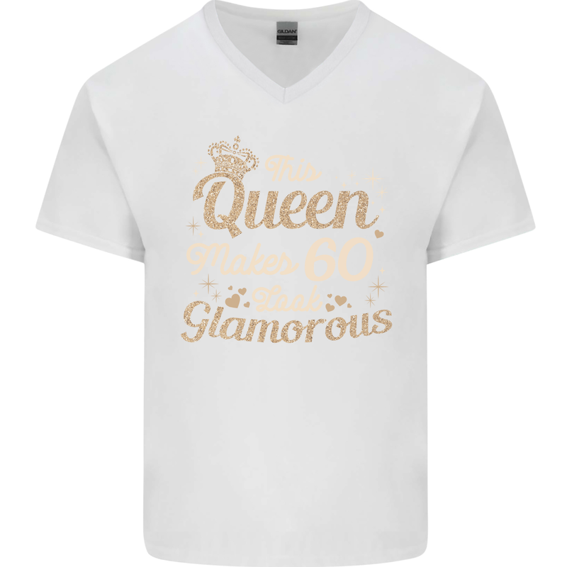 60th Birthday Queen Sixty Years Old 60 Mens V-Neck Cotton T-Shirt White