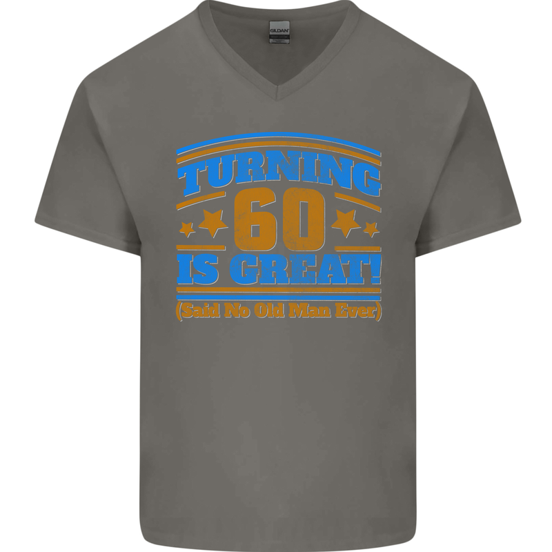 60th Birthday Turning 60 Is Great Year Old Mens V-Neck Cotton T-Shirt Charcoal