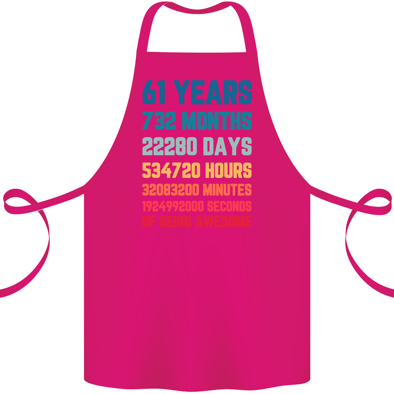 61st Birthday 61 Year Old Cotton Apron 100% Organic Pink
