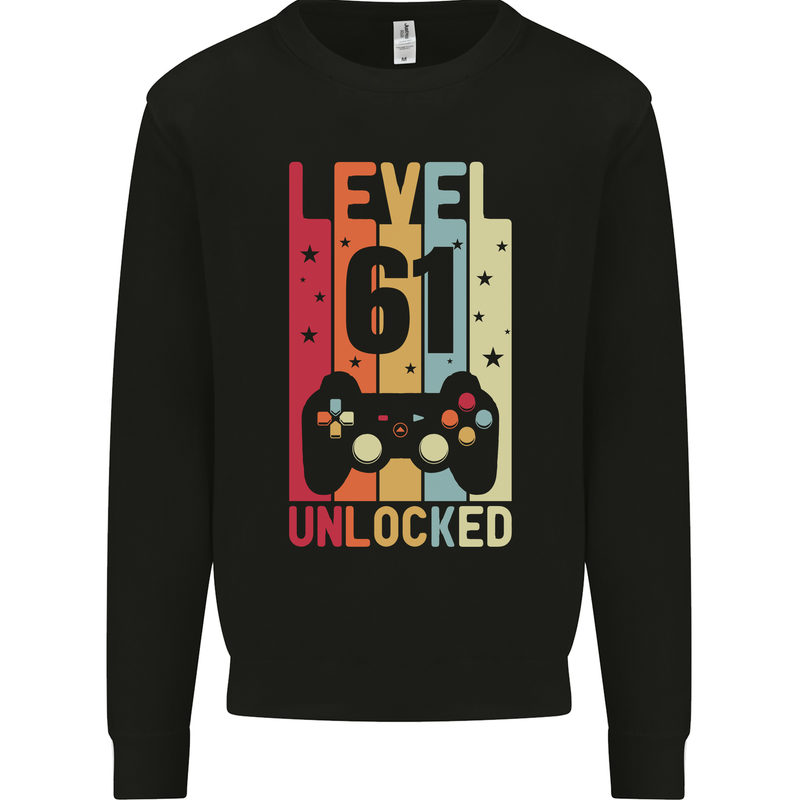 61st Birthday 61 Year Old Level Up Gamming Mens Sweatshirt Jumper Black