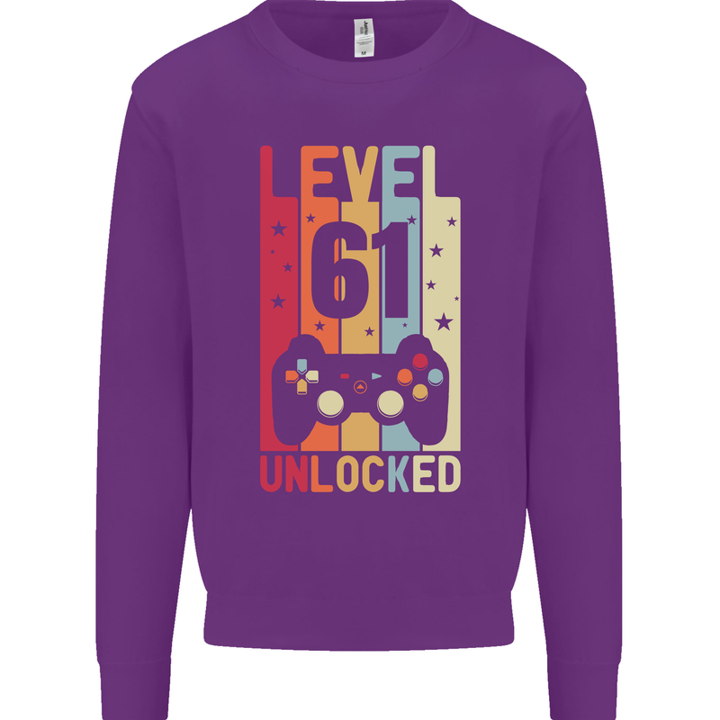 61st Birthday 61 Year Old Level Up Gamming Mens Sweatshirt Jumper Purple
