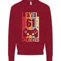 61st Birthday 61 Year Old Level Up Gamming Mens Sweatshirt Jumper Red