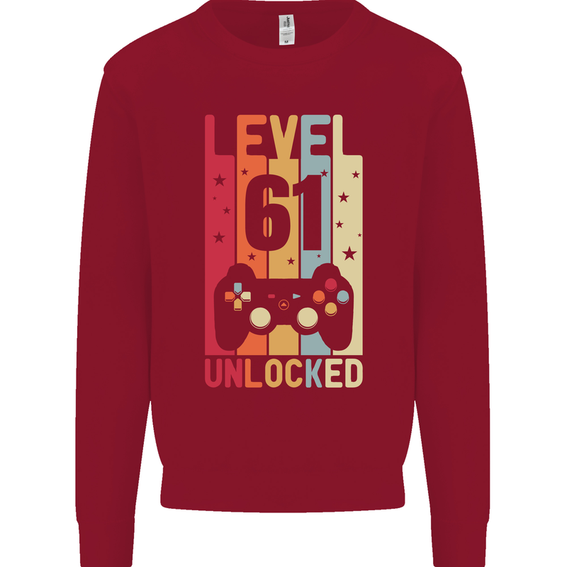 61st Birthday 61 Year Old Level Up Gamming Mens Sweatshirt Jumper Red