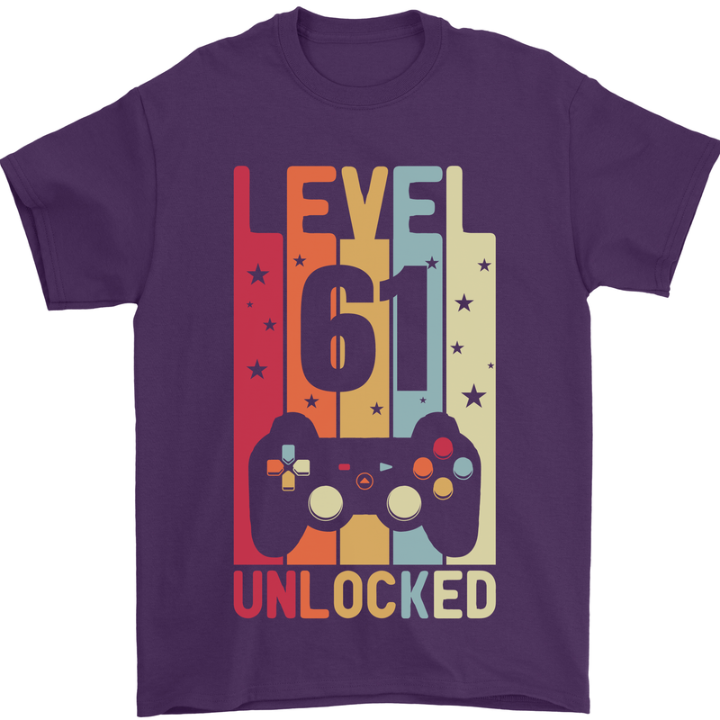 61st Birthday 61 Year Old Level Up Gamming Mens T-Shirt 100% Cotton Purple
