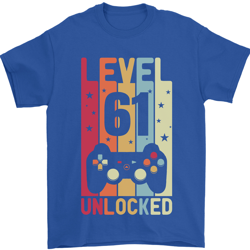 61st Birthday 61 Year Old Level Up Gamming Mens T-Shirt 100% Cotton Royal Blue