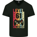 61st Birthday 61 Year Old Level Up Gamming Mens V-Neck Cotton T-Shirt Black