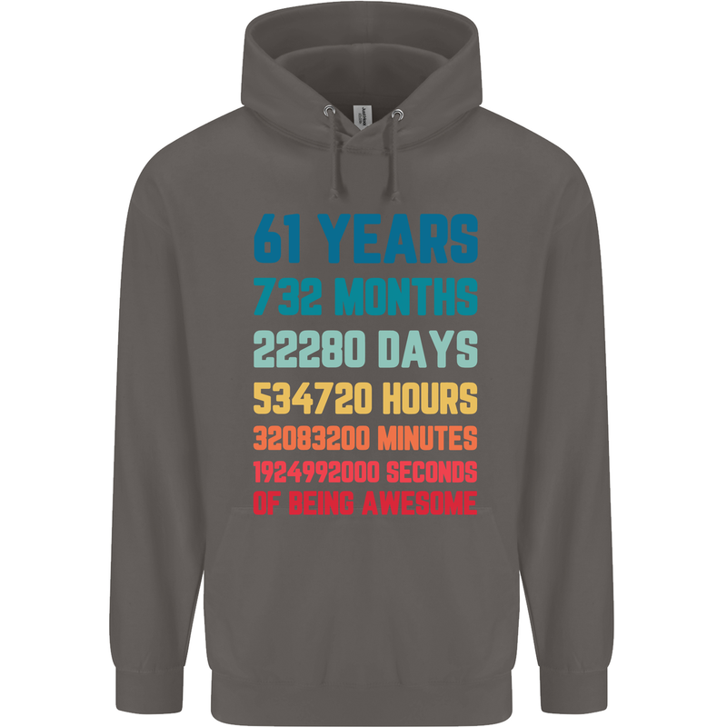 61st Birthday 61 Year Old Mens 80% Cotton Hoodie Charcoal