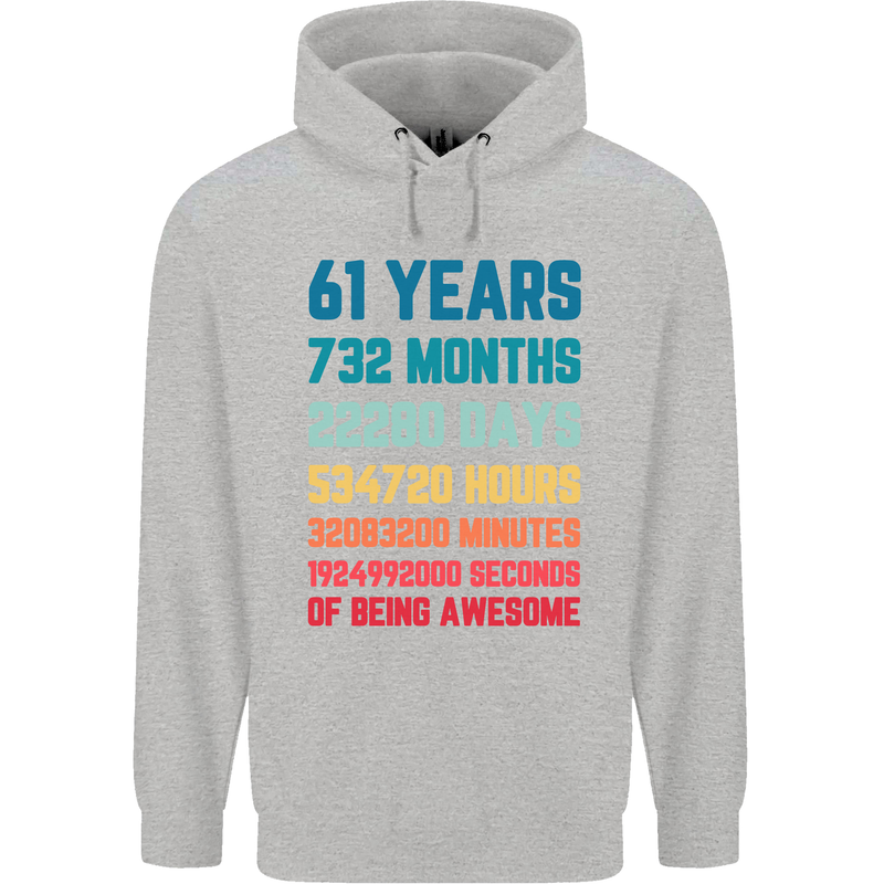 61st Birthday 61 Year Old Mens 80% Cotton Hoodie Sports Grey