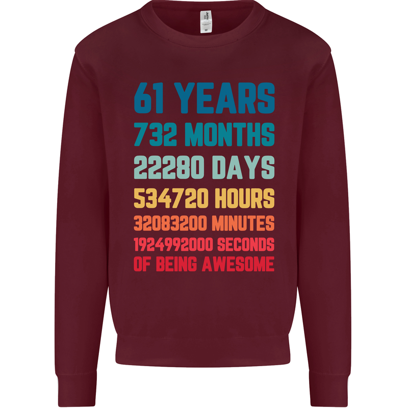 61st Birthday 61 Year Old Mens Sweatshirt Jumper Maroon
