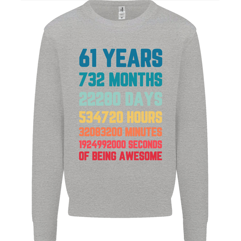 61st Birthday 61 Year Old Mens Sweatshirt Jumper Sports Grey