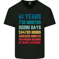 61st Birthday 61 Year Old Mens V-Neck Cotton T-Shirt Black