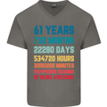 61st Birthday 61 Year Old Mens V-Neck Cotton T-Shirt Charcoal