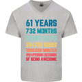 61st Birthday 61 Year Old Mens V-Neck Cotton T-Shirt Sports Grey
