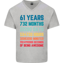 61st Birthday 61 Year Old Mens V-Neck Cotton T-Shirt Sports Grey