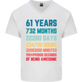 61st Birthday 61 Year Old Mens V-Neck Cotton T-Shirt White