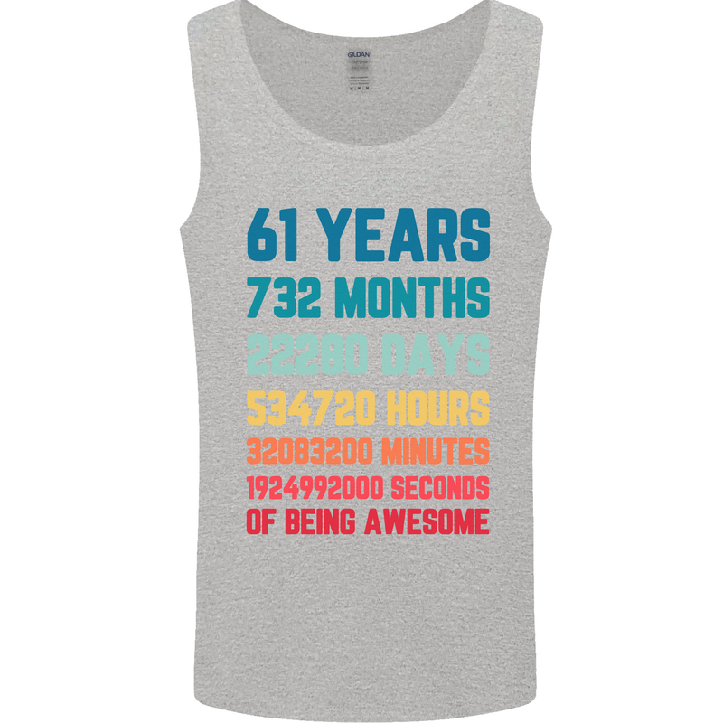 61st Birthday 61 Year Old Mens Vest Tank Top Sports Grey