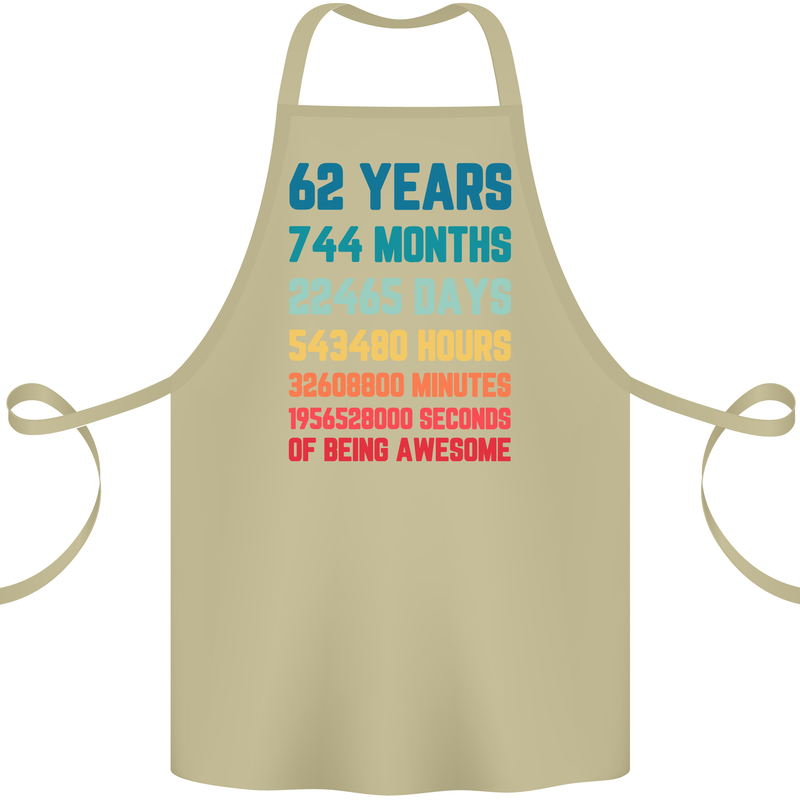 62nd Birthday 62 Year Old Cotton Apron 100% Organic Khaki