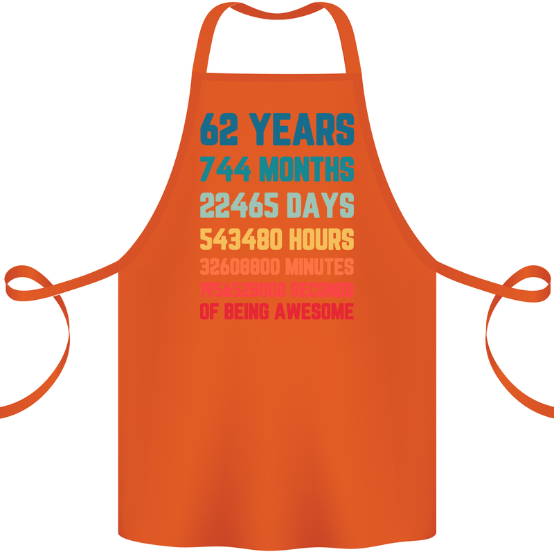 62nd Birthday 62 Year Old Cotton Apron 100% Organic Orange