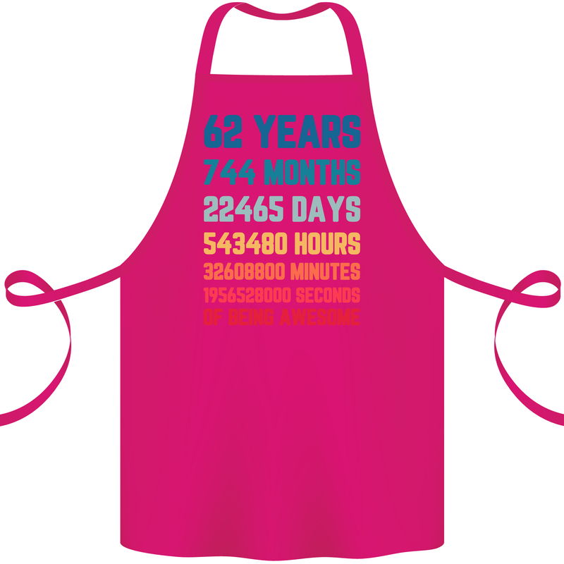 62nd Birthday 62 Year Old Cotton Apron 100% Organic Pink