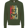 62nd Birthday 62 Year Old Level Up Gamming Mens Sweatshirt Jumper Forest Green
