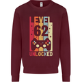 62nd Birthday 62 Year Old Level Up Gamming Mens Sweatshirt Jumper Maroon