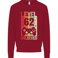 62nd Birthday 62 Year Old Level Up Gamming Mens Sweatshirt Jumper Red