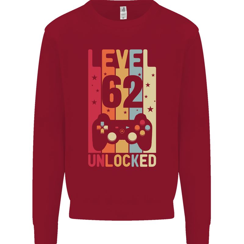 62nd Birthday 62 Year Old Level Up Gamming Mens Sweatshirt Jumper Red