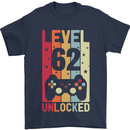 62nd Birthday 62 Year Old Level Up Gamming Mens T-Shirt 100% Cotton Navy Blue