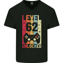 62nd Birthday 62 Year Old Level Up Gamming Mens V-Neck Cotton T-Shirt Black