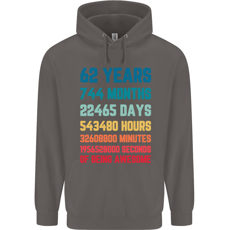 62nd Birthday 62 Year Old Mens 80% Cotton Hoodie Charcoal
