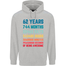 62nd Birthday 62 Year Old Mens 80% Cotton Hoodie Sports Grey