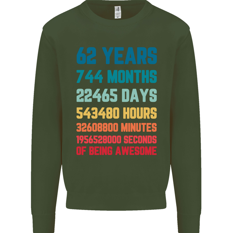 62nd Birthday 62 Year Old Mens Sweatshirt Jumper Forest Green