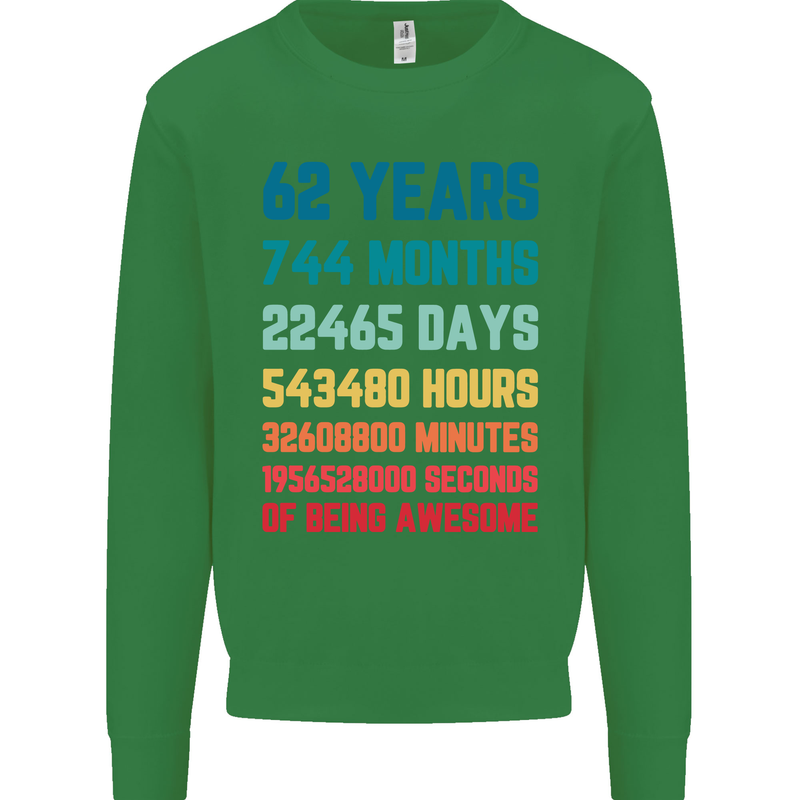 62nd Birthday 62 Year Old Mens Sweatshirt Jumper Irish Green
