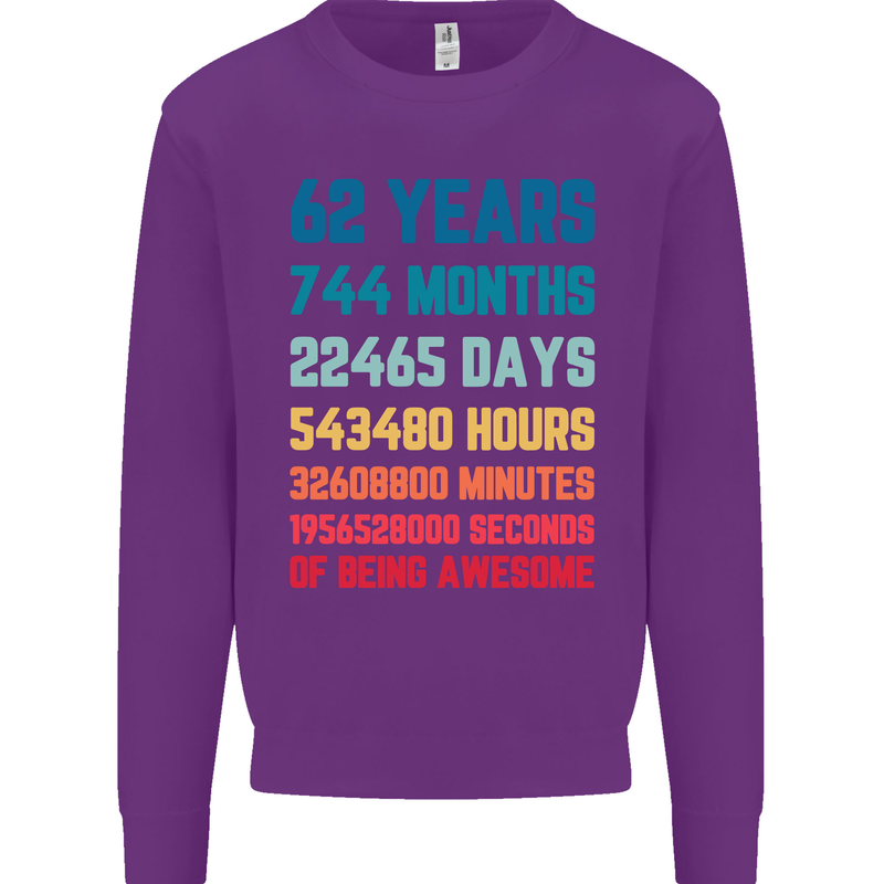 62nd Birthday 62 Year Old Mens Sweatshirt Jumper Purple