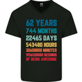 62nd Birthday 62 Year Old Mens V-Neck Cotton T-Shirt Black