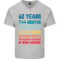 62nd Birthday 62 Year Old Mens V-Neck Cotton T-Shirt Sports Grey