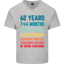 62nd Birthday 62 Year Old Mens V-Neck Cotton T-Shirt Sports Grey