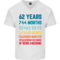 62nd Birthday 62 Year Old Mens V-Neck Cotton T-Shirt White