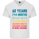 62nd Birthday 62 Year Old Mens V-Neck Cotton T-Shirt White