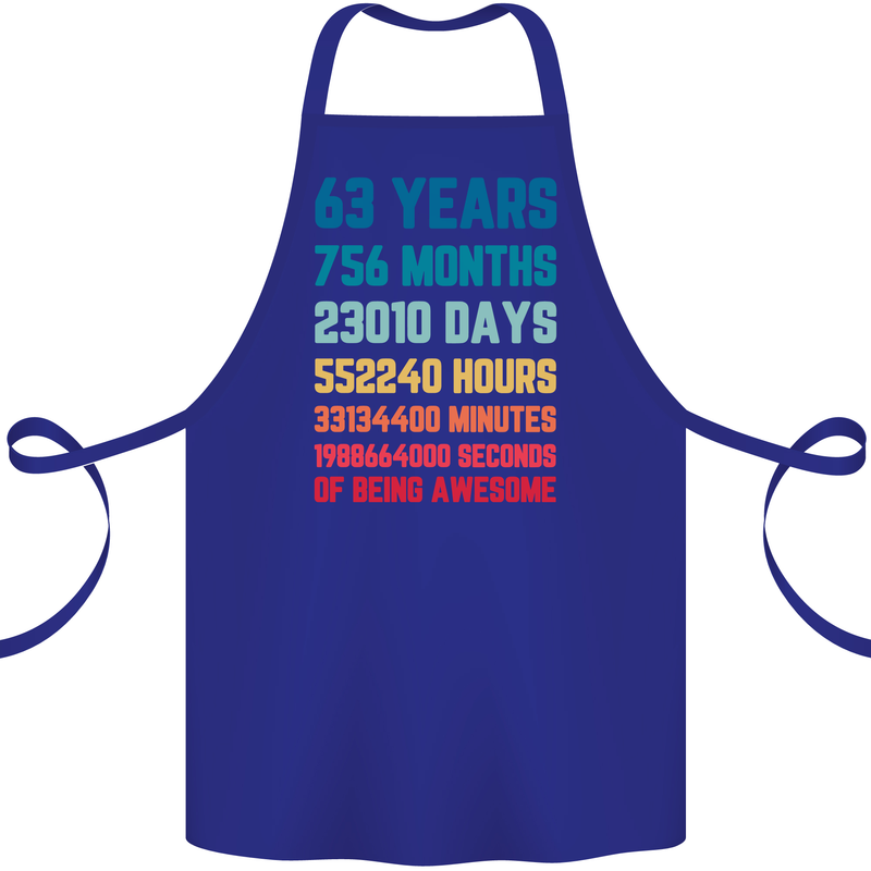 63rd Birthday 63 Year Old Cotton Apron 100% Organic Royal Blue