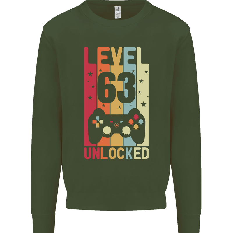63rd Birthday 63 Year Old Level Up Gamming Mens Sweatshirt Jumper Forest Green
