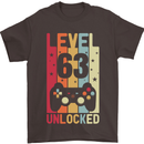 63rd Birthday 63 Year Old Level Up Gamming Mens T-Shirt 100% Cotton Dark Chocolate