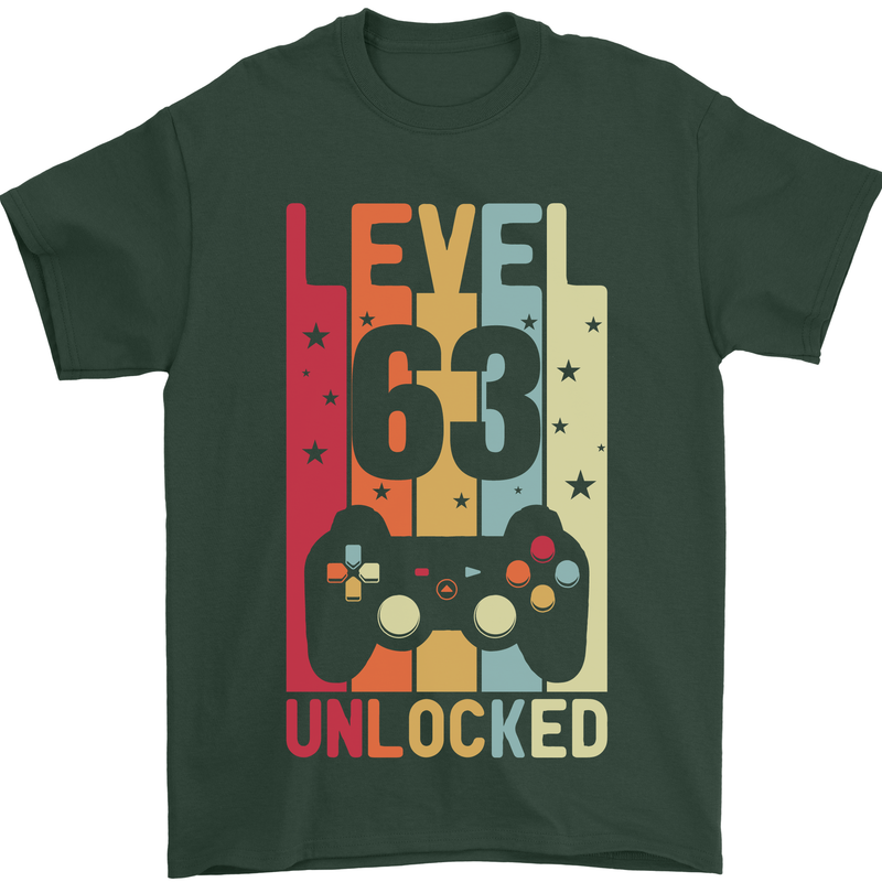 63rd Birthday 63 Year Old Level Up Gamming Mens T-Shirt 100% Cotton Forest Green