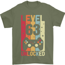 63rd Birthday 63 Year Old Level Up Gamming Mens T-Shirt 100% Cotton Military Green