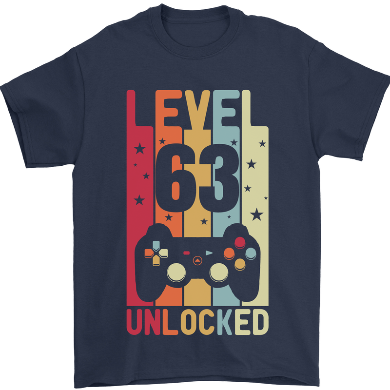 63rd Birthday 63 Year Old Level Up Gamming Mens T-Shirt 100% Cotton Navy Blue