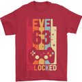 63rd Birthday 63 Year Old Level Up Gamming Mens T-Shirt 100% Cotton Red